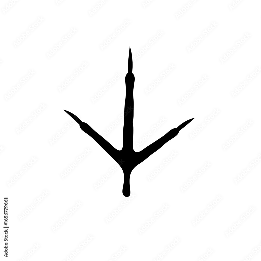 Fototapeta premium Black Bird Footprint Icon – Solid Vector with Three Forward Toes and One Backward Toe on White Background, Sharp Minimalist Design