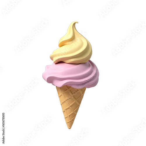 Two-color ice cream cone on a black background.