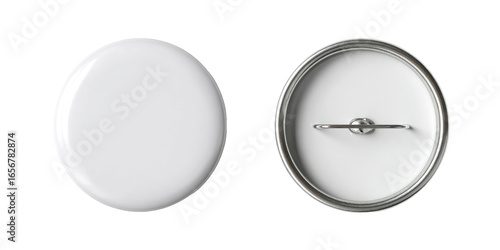 Blank oval-shaped promotional pins, front and back views