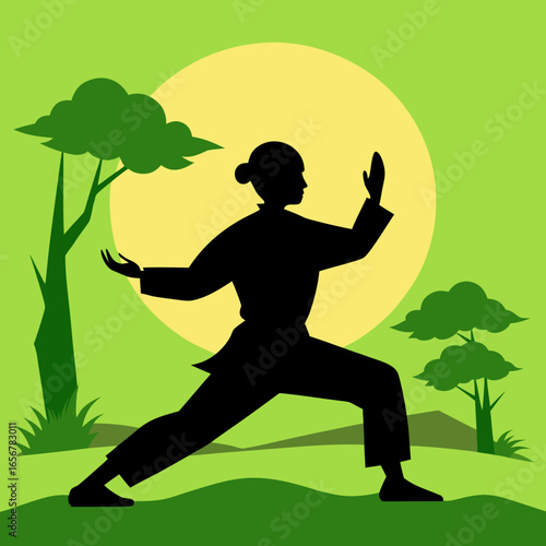 Person Silhouetted Performing Martial Arts Under Sun