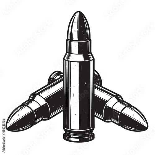 Three classic bullets arranged in a stylized composition against a white background