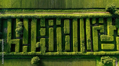 An intricate hedge maze viewed from above.