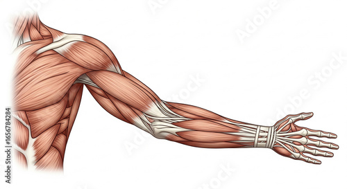 Detailed Human Arm Anatomy Illustration: Musculoskeletal System Diagram