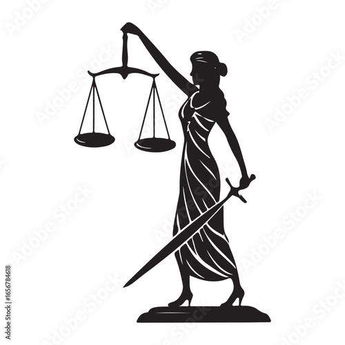 Silhouette of lady justice holding scales and sword representing law and justice