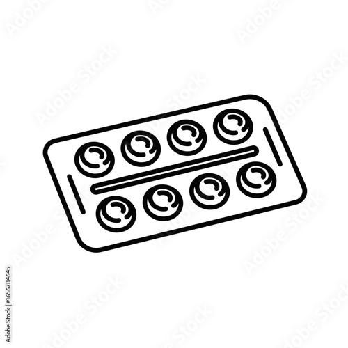 Blister pack of medication with pills in flat design  minimal outline icons on the theme of medications and pharmacy icon