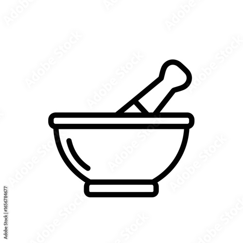 Mortar and pestle outline for food preparation and cooking  minimal outline icons on the theme of medications and pharmacy icon