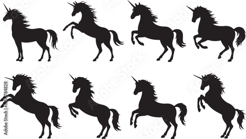 Unicorn Silhouettes Collection Mythical Creature Horse Animal Vector Art
