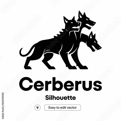 Cerberus silhouette, three-headed dog with transparent background