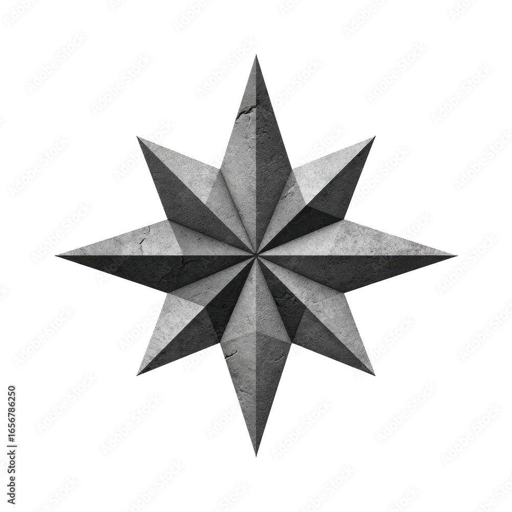 Obraz premium A stylized, eight-pointed star, stone-like texture, 3D effect