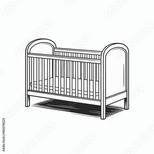 Isolated Baby Crib Outline for Nursery Design and Baby Product Mockups Interior Design Element Minimalist Illustration Baby Furniture
