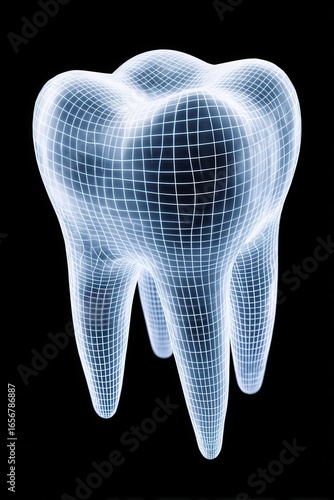 Digital visualization of human tooth with wireframe effect