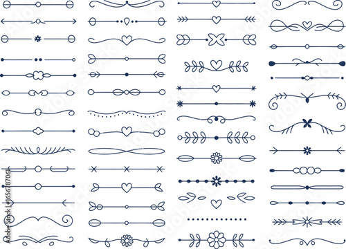 A beautiful collection of forty hand-drawn decorative line dividers and vintage flourishes. Vector set of text separators and page ornaments