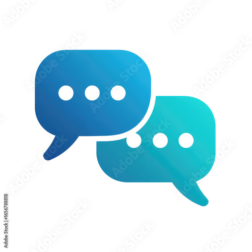 Two overlapping speech bubbles in shades of teal-blue, each with three small dots inside