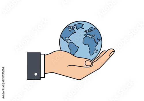 Businessman's hand holding a globe, a concept for global business, corporate responsibility and connection.