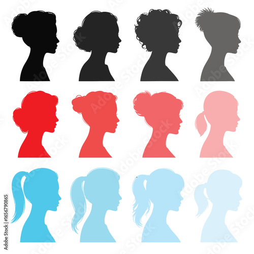 Female profiles hairstyles colors silhouette