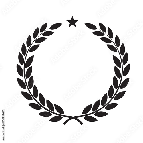 Black laurel wreath emblem with star symbol representing achievement and awarding success