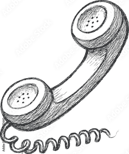 Hand-Drawn Vintage Telephone Handset Sketch — Retro Communication Illustration