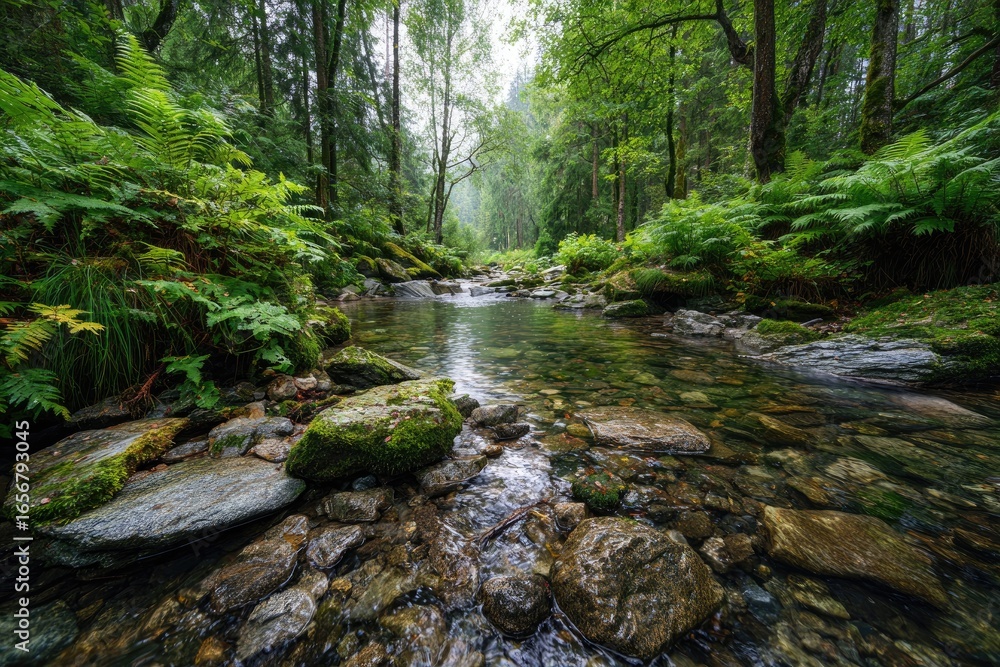 Obraz premium Tranquil forest stream (1)