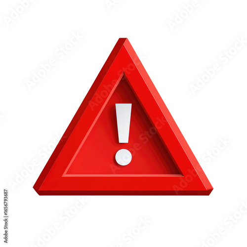 A red, triangular warning sign with a white exclamation point.  3D rendered, bold, and prominent