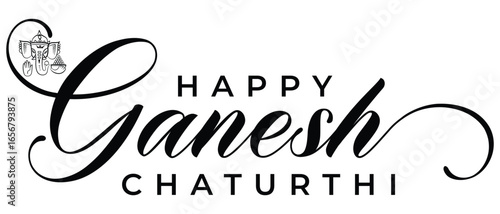 Ganesh Chaturthi  calligraphy Text design. Happy Ganesh chaturthi. typography for happy ganesh chaturthi greeting on white background for hindu spiritual celebration and festive poster use .