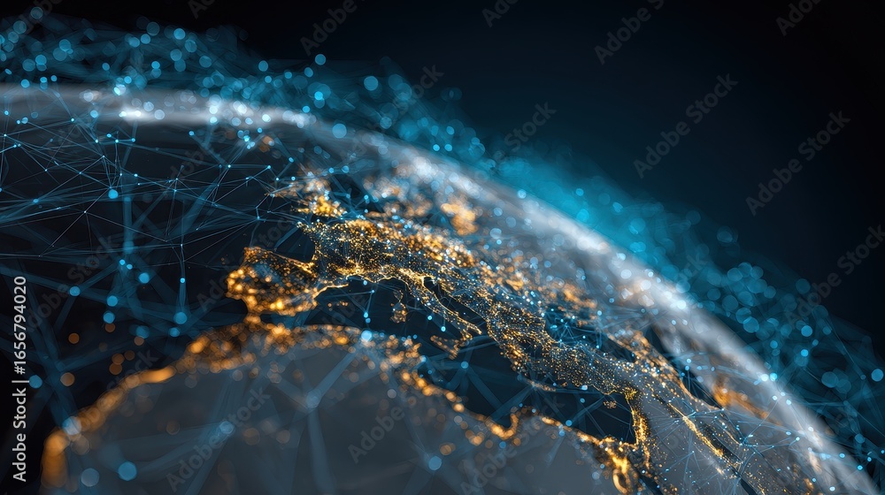 Fototapeta premium Digital Earth with interconnected luminous paths, network connection, global business.