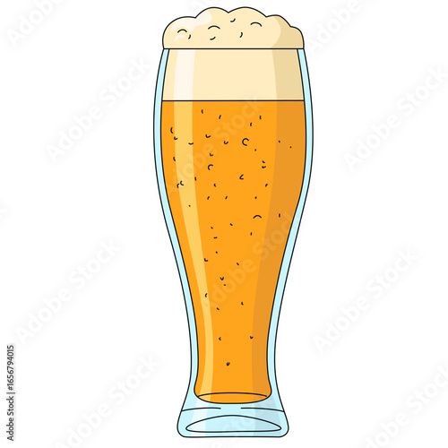 Glass of foamy craft beer. Vector illustration on white background