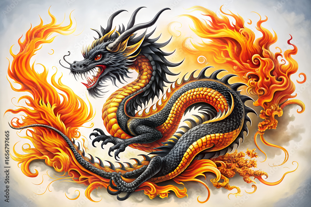 Obraz premium chinese dragon on black background