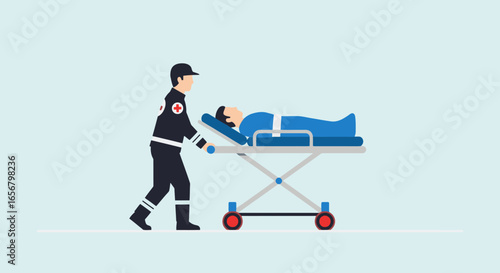 Emergency Medical Technicians Transporting Patient on Stretcher in a Clean and Professional Illustration Capturing Critical Health Services for Medical and Emergency Responders