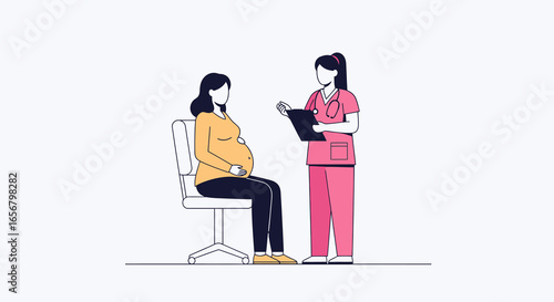 Empowering Motherhood: A Health Care Provider Assisting a Pregnant Woman in a Comfortable Clinic Setting - Perfect for Maternal Health, Wellness, and Pregnancy Resources