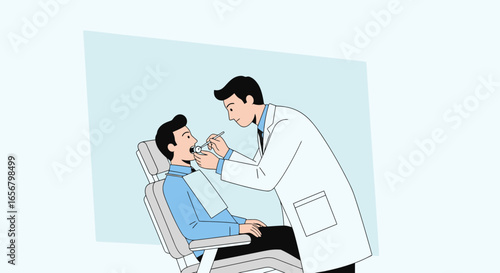 Professional Dentist Performing Oral Examination with Patient Seated in Dental Chair, Focus on Dental Health Care, Modern Clinic Environment, Comprehensive Dental Check-up Service for All Ages
