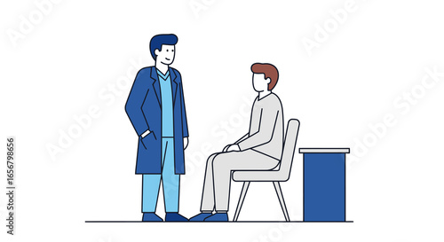Professional Healthcare Consultation: Doctor Interacting with Patient in a Modern Medical Setting - Engaging Conversation to Enhance Patient Care and Trust in Telemedicine and In-Person Visits