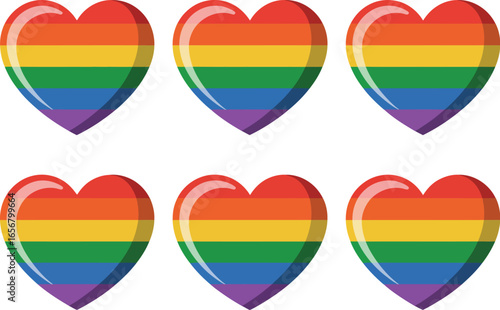 Rainbow Hearts: Six vibrant rainbow-colored hearts represent pride, unity, and the beauty of diversity in a simple, heartwarming arrangement.