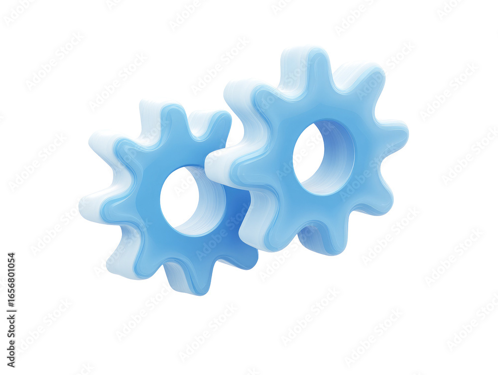 Two light-blue gears, slightly overlapping, with a 3D effect Two light-blue gears, slightly overlapping, with a 3D effect
