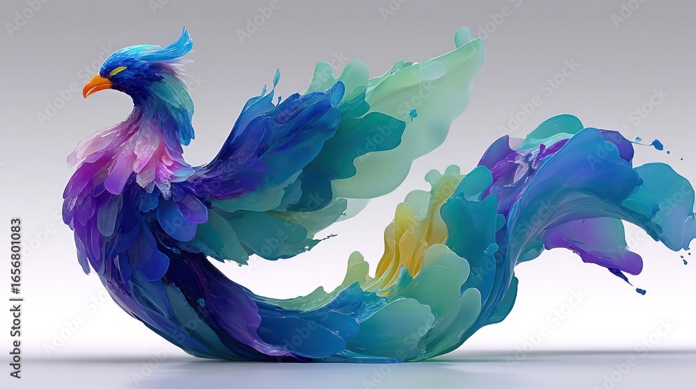 Obraz premium Abstract, vibrant, fluid bird