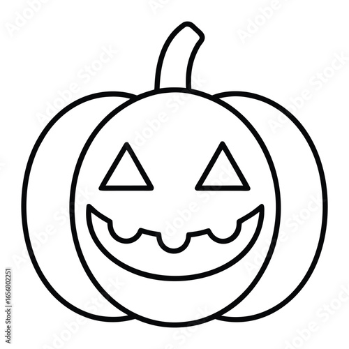 Black outline of a smiling jack o lantern pumpkin with triangular eyes halloween spooky