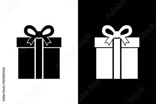 Gift Icon Black and White Present Box Design