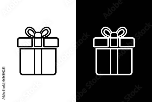 Gift box icon vector illustration with ribbon isolated on white and black backgrounds