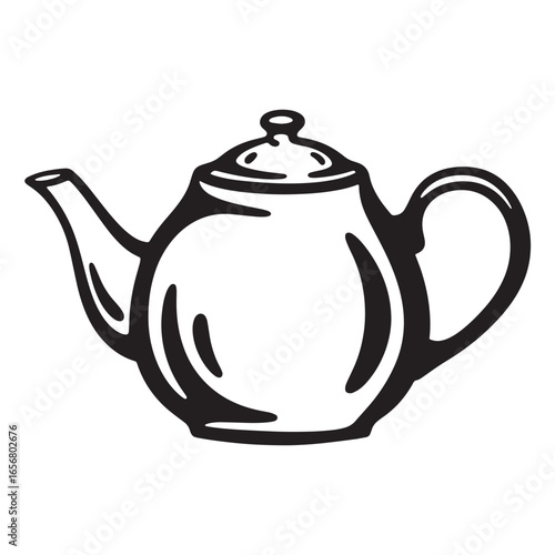 Simple black and white vector illustration of a teapot for tea time enjoyment.