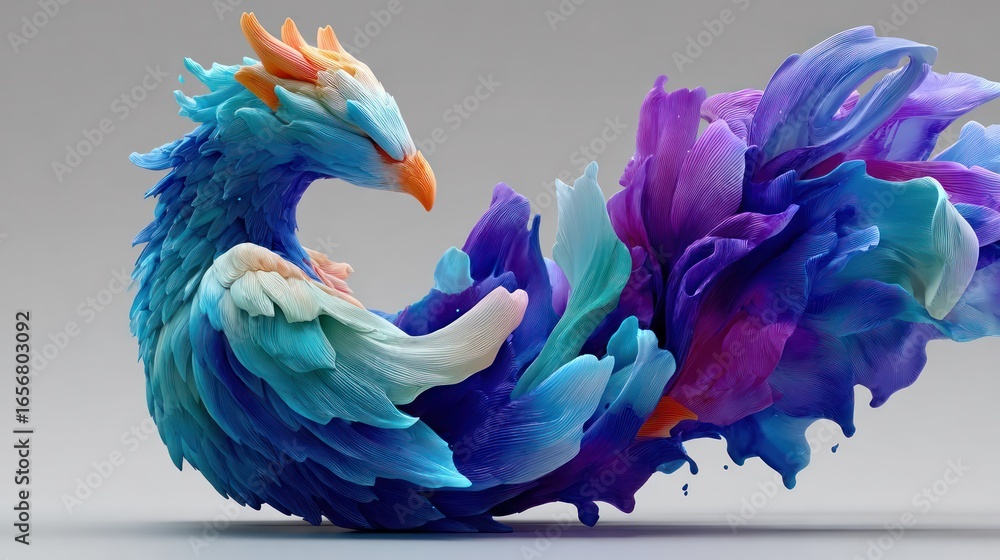 Obraz premium Mythical bird, vibrant colours, fluid feathers