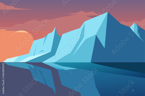 majestic glacier wall reflecting soft sunset light