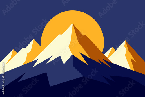 majestic winter mountains backlit by golden sun