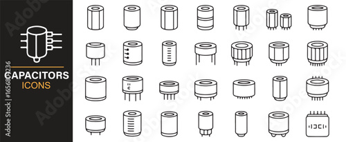 Set of capacitor and resistor icons for technical use