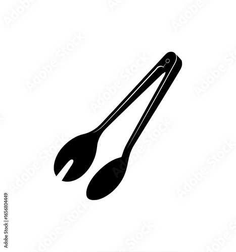 A pair of black salad tongs isolated on a white background