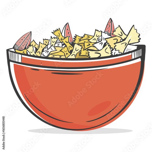Bowl of farfalle pasta drawn
