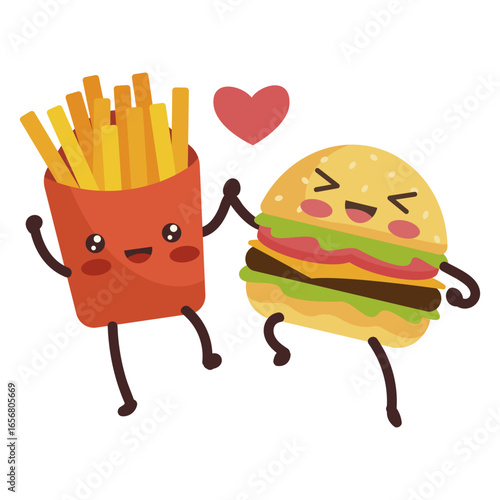 Burger fries holding hands