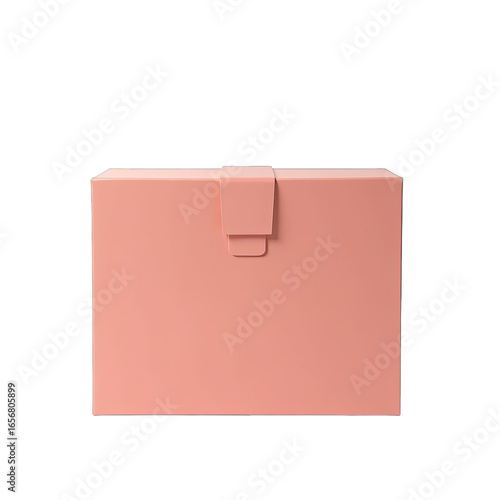 A rectangular, light pink box with a latch.