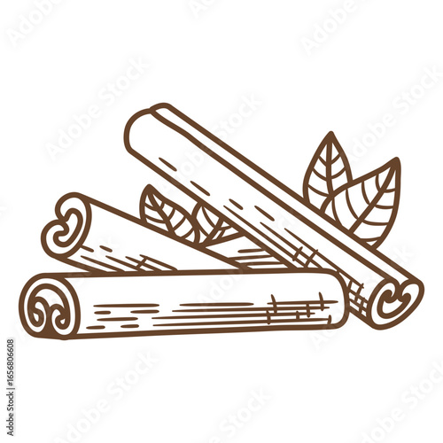 Cinnamon stick with leaves