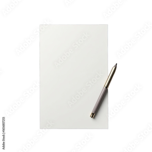 Blank sheet of paper with a pen resting on it.