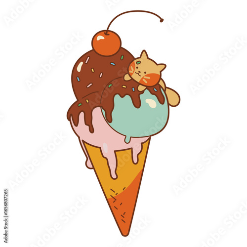 Cute ice cream cat