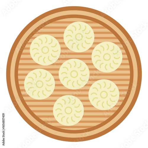 Delicious dumpling design in a bamboo steamer